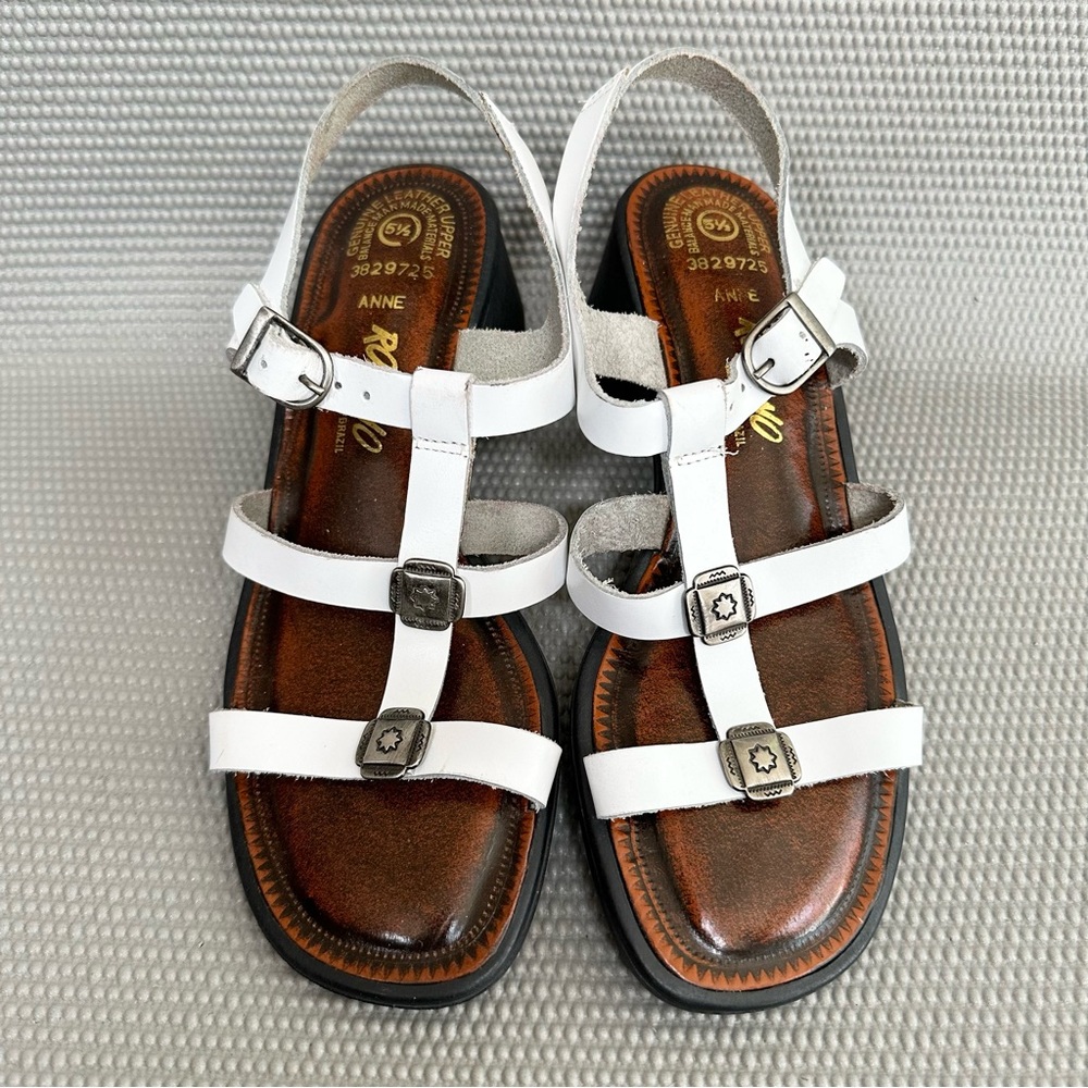 Romano White Leather Sandals Anne Womens 5.5 Block Heel Strappy Slingback Brazil